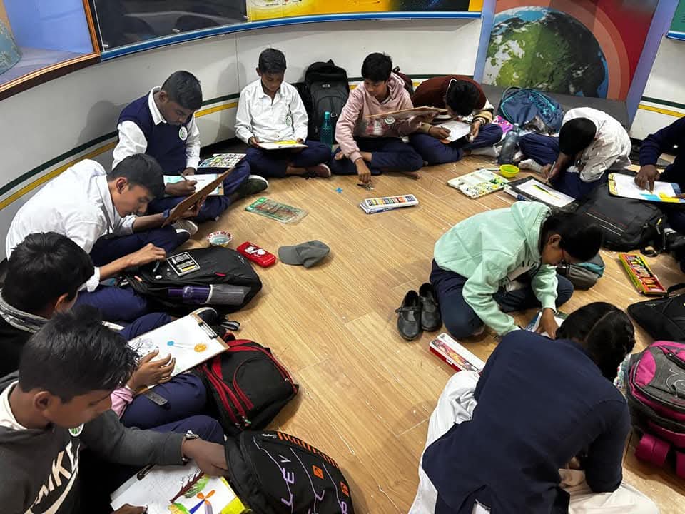 Students learning at an educational excursion held by Search Within and Advaita Foundation